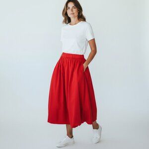 Like new MELLODAY Red Midi Bubble Skirt Size Small